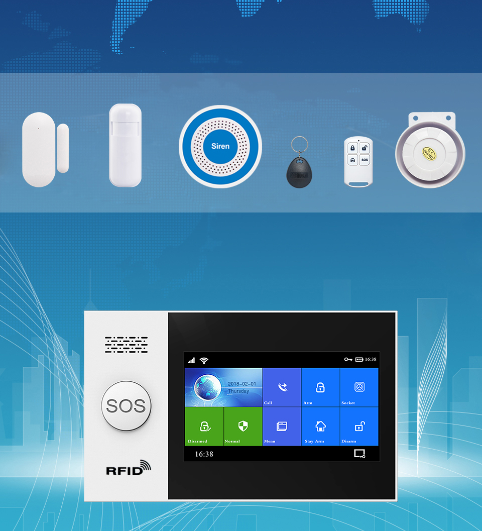 Tuya Touch Screen Burglar Kit Wifi Smart Home Security House Wireless Gsm Alarm System